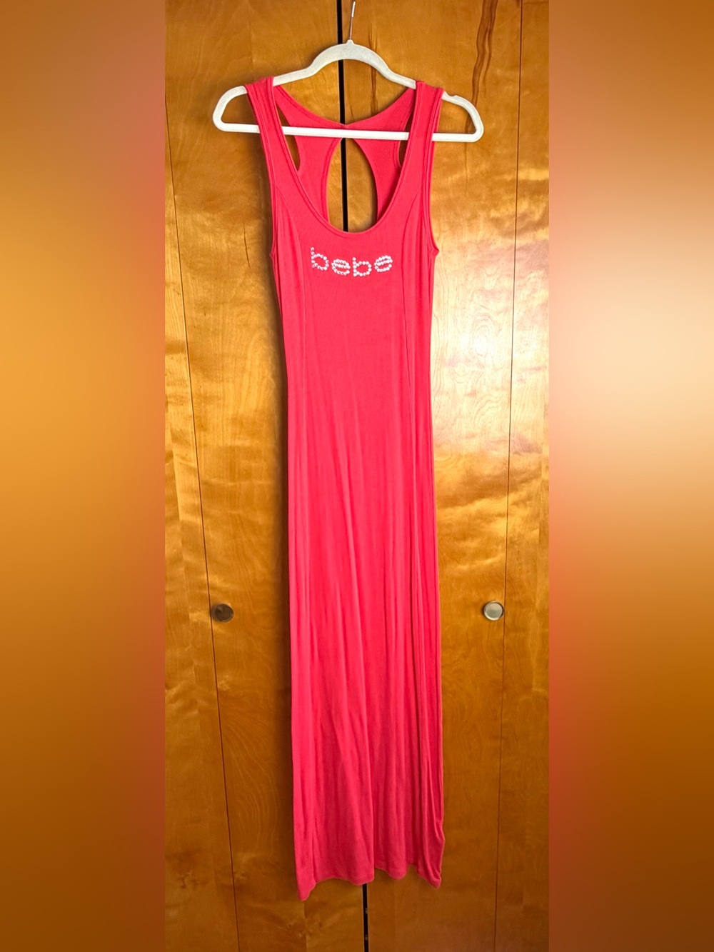 Vintage Y2K Bebe Hot Pink Crystal Logo Racerback Maxi Dress